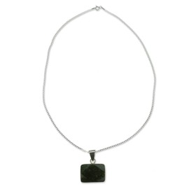 NOVICA Artisan Handcrafted Reversible Jade Pendant Necklace Dark Green Sterling Silver Guatemala [18 in L 2 mm W Pendant(s) 1.3 in L x 1.1 in W x 0.2 in D] ' Tikal Toucan'