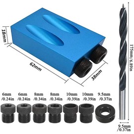 JUTOSU Drill Guide, Pocket Hole Jig, 15 Degree Angle, Woodworking Oblique Hole Locator Set, 6/8/10mm, Drill Bit with Puncher, Drilling, Woodworking Guide, Beveled Hole Positioner, Aluminum Alloy, Woodworking Tool, Step Drill Bit, Adjustable, Wooden Work 
