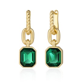 MESOVOR Crystal Drop Earrings, 18 Carat Gold-Plated Hoop Earrings, Emerald Green Black Earrings, Jewellery Gift for Mother Wife (Emerald Green)