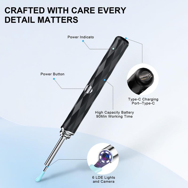 High-Definition Ear Wax Removal, Wireless Ear Cleaner, Safe and Gentle
