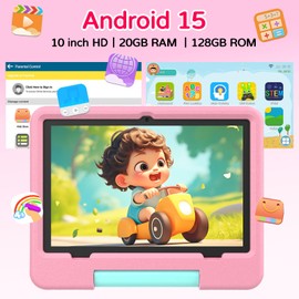 IWEGGO Android 15 Kids Tablet with EVA Case, 10 inch Tablet for Kids, 20GB RAM+128GB ROM/MAX 2TB, 1280 * 800 IPS HD Eye-Care Touch Screen, 2.0GHz Quad-core Toddler Tablets, 5G WiFi6, Widevine L1 Pink