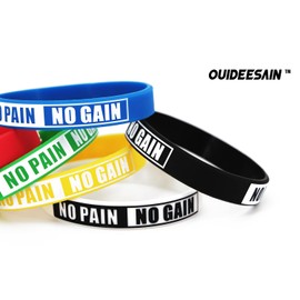 Ouideesain No Pain No Gain Wristbands Motivational Bulk Inspirational Silicone Fitness Bracelets Stretch Unisex Sport Wristbands for Teens Men Women Pack of 6