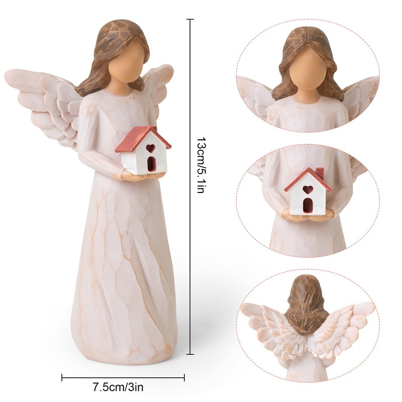 House Warming Gifts New Home, Guardian Angel with House Figurines