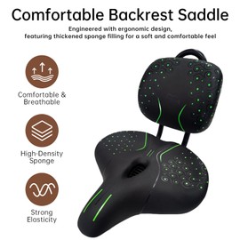 Oversized Comfortable Ergonomic Design Bicycle Saddle for Men and Women, Oversized Bike Seat with Backrest, Adjustable Height Bike Saddle for Tricycle Mountain Commuter Electric Bike(Green)