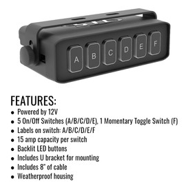 SpeedTech Lights Universal Switch Box Weatherproof Controller with On/Off + Momentary Switches - Car, Truck, RV, Camper, Boat Rocker Switch Panel (6 Switch Box)