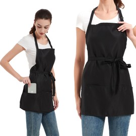 Yloxuf Aprons for Women with 3 Pockets, Cooking Apron with Waterproof Coating, Chef Apron Adjustable Neck Strap, 2-Pack, Black