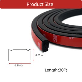 Aroilder Foam Rubber Seal Strip, Self-Adhesive Rectangle EPDM Rubber Weather Stripping for RV, Boat, Auto, Truck, Marine, Garage Doors/Window and More, W:0.5"; H:0.25",30FT