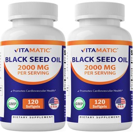 Vitamatic Black Seed Oil Capsules - 2000 mg per Serving - 120 Softgels - Cold Pressed - Contains Min 0.95% Thymoquinone - Supports Healthy Immune Response - Made in The USA-2 Pack