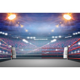 AOFOTO 7x5ft Wrestling Arena Backdrop Floodlight Blur Spectator Seats Sports Boxing Ring Ropes Background Man Boys Portrait Photo Shoot Child Kid Father's Birthday Decoration Photo Studio Props