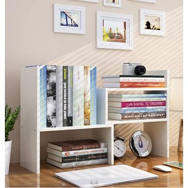 Linch Desktop Bookshelf, Wood Adjustable Desktop Storage Organizer, Office Storage Rack, Display Shelf Rack, Desk Organizer