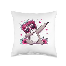 Sloth Heart Shape Sunglasses Dabbing Dance Lover Throw Pillow