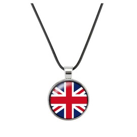 Gregory Crafts & Gifts Union Jack Flag Pendant Necklace, Black Cord, Unisex Jewellery, 18 Inch