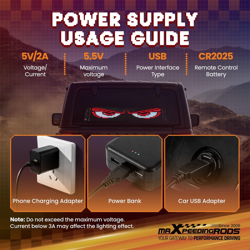 LED Sign for Truck Windshield, 24"×5" Devil Eyes Display App