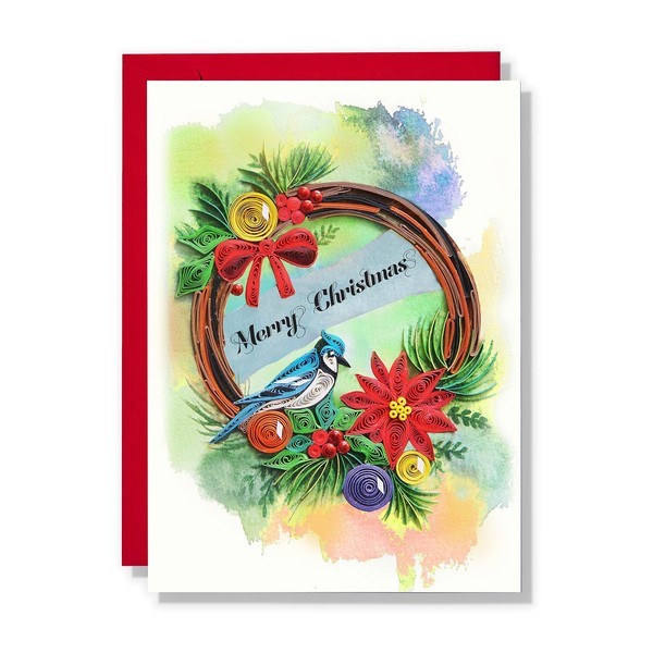 TUMYBee Christmas Wreath Quilling Card, 5 x 7 inch, Handmade,