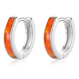 Silver Hoop Earrings for Women, Sterling Silver Small Huggie Hoop Earrings | Hypoallergenic Simulated Orange Opal Hoops Earrings Jewellery Gifts for Girls Birthday Wedding