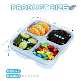 6 Pack Snack Containers, 4 Compartment Divided Snack Container for Kids, Bento Snack Box for Adults, Reusable Meal Prep Lunch Containers with Compartments, Small Bento Box for Work Travel