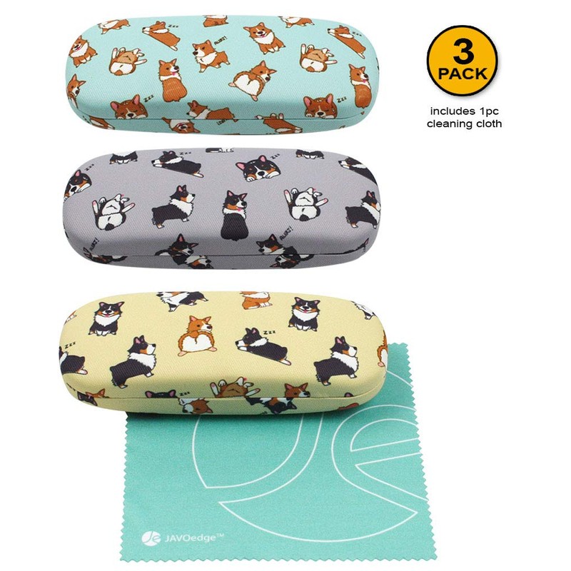 JAVOedge [3 PACK], Dogs Pattern Medium Size Hard Eyeglass Storage