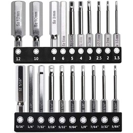 Bestgle 20pcs 1/4 Inch Shank Hex Head Allen Wrench Drill Bit Set -(10pc Metric & 10pc SAE) 2.36" (60mm) Length Hex Magnetic Screwdrivers Bit Holder Set