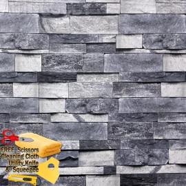 AutoGoody 3ft x 40ft 3D Stone Rock Wallpaper Background Vinyl Film Sticker Gray 36" x 480"