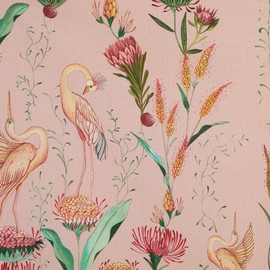 Kt KILOtela - Digital Printed Canvas Fabric Half Panama Organic Cotton Decoration Tapestry Cushion Curtains Bedspreads Tablecloths 100x280cm Petit Paradis Heron Pink 1 Meter