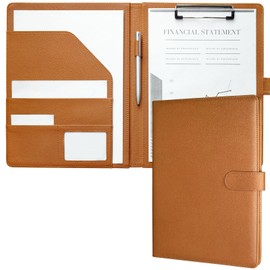 Mymazn A4 Clipboard Folder Conference Folder, Faux Leather Clipboard with Cover for Legal Pad, Portfolio Folder A4 Clip Board with Storage, A4 Organiser for Business (Brown)