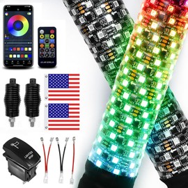 VI9000 2 Pack 3FT Fat LED Lights with App & Remote Control, Spiral RGB Chasing Antenna Whips for SXS UTV ATV RZR, Can-Am X3 Off-Road