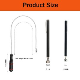 3 Pcs Magnetic Telescopic Pick-up Tool 60CM Strong Magnetic Pick Up Tools with Non-Slip Handle, Telescopic Magnet for Picking Up Small Parts and Metal Objects for Men Gift (1.5LB 5LB)