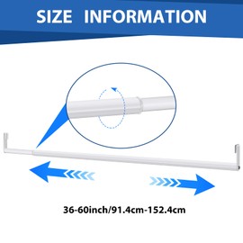 Threehoney Adjustable Closet Rod for Wire Shelf Hanging Clothes Expandable Heavy Duty Closet Hanging Rod Extender Heavy Duty Hanger Bar Metal Poles for Wardrobes Hanger, 1 Pack (36-60 Inch,White)