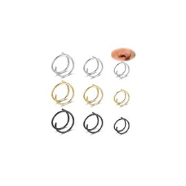 6ixGosh 18G/20G/22G Stainless Steel Hoop Nose Ring Cartilage Earring for Women Men Softened Double Hoop Nose Ring for Single Piercing Bendable Tragus Helix Piercing Lip Septum Ring, 12
