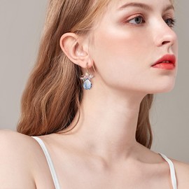 EleQueen Elegant Dainty Butterfly Dangle Earrings for Women, Fish Hook Crystal Teardrop Earrings Jewelry for Gift Blue Gold-Tone