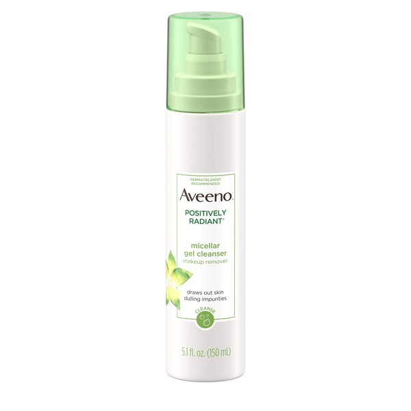 Aveeno Positively Radiant Hydrating Micellar Gel Facial Cleanser with Moisture Rich Soy & Kiwi Complex, Hypoallergenic, Non-Comedogenic, Paraben- & Phthalate-Free, 5.1 fl. oz