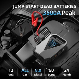 4500A Car Jump Starter with Air Compressor, 150PSI Car Battery Jump Starter (All Gas), 12V Portable Battery Booster, Tire Inflator, Portable Charger with Jumper Cables, Lights in EVA Bag