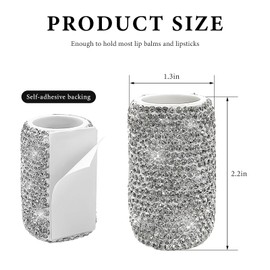 YTFRL Upright Car Chapstick Holder, Sparkling Rhinestone Lip Balm Mount Vehicle Lipsticks Organizer, Bling Insulating Lip Balm Holder Auto Interior Accessories for Women Girls (White)