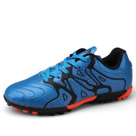 MiFeloo Kids Indoor Soccer Shoes Athletic Outdoor Turf Soccer Cleats Lace Up for Boys Girls Sky Blue/Orange 1.5(M) US