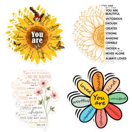 12 PCS Christian Bible Verse Inspirational Stickers Waterproof Faith Decals – You are Unique Enough Worthy Loved – Jesus Christian Inspirational Quote Vinyl Decal for Water Bottle, Laptop, Phones 3"