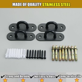 Alise Black Ceiling Hook Pad Eye Plate Top Hooks Hanging Marine Hardware for Yoga Hammock Swing Suspension Boat Sandbag Plant Basket,Stainless Steel Staple Hook Loop Wall/Ceiling Mount,Pack of 4