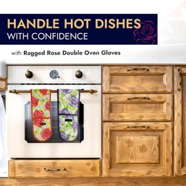 Ragged Rose Double Oven Gloves - 84 cm x 18 cm x 1 cm, 1-Piece Oven Mitts for Cooking & Baking - Cotton, Machine Washable at 30° - Kitchen Essentials (Red/Black Plain)
