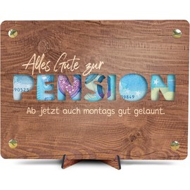 Pension Geschenk Mann - XL Geldgeschenk aus Holz inkl. Ständer | Pension - Pension Deko, Ruhestand, Rente, Geschenk Beamter zur Pension, Pension Geschenk Frau