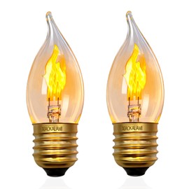 XIAOKALAMI C11/C35 LED Flame Effect Bulb, E26 Base, Orange 2-Mode (Flame/Steady On) – Crystal Clear Glass, Non-Dimmable, 2-Pack