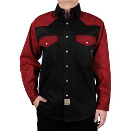 BOCOMAL FR Shirts Pearl Snaps Two Tone Plaid/Solid Flame Resistant Cotton Welding Shirt NFPA 2112 CAT 2