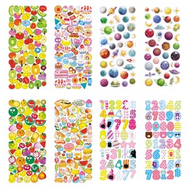 Itreatu 3D Puffy Stickers for Kids, Over 800+ Stickers Including Alphabet, Numbers, Dinosaurs, Animals, Cars, Fruits,Planets and Fish, Teacher Reward Stickers, Toddler Toy, Sticker Gift Pack