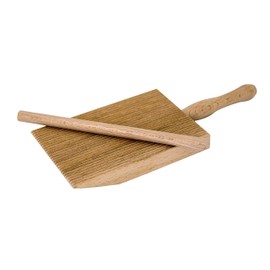 Tredoni Professional Gnocchi/Garganelli Wood Paddle Slanted Ridge Board Pasta Maker + Stick, 9x12.5 cm