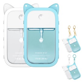 2 Packs Silicone Case Compatible with Touchland Hand Sanitizer Spray (Fit for 1 FL OZ/30 mL Ver), Portable keychain Cute Color Ears (White, Sky Blue)