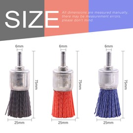 Swpeet 3Pcs 1Inch 25mm Nylon Filament Abrasive Wire Brush End Brush Kit with 1/4 Inch Shank, Include Fine Medium Coarse Grit Perfect for Removal of Rust/Corrosion/Paint - Reduced Wire Breakage