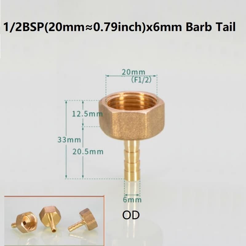 MiJunHD 2X Brass Pipe Fitting 6mm Hose Barb Tail 1/2''