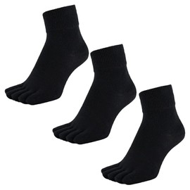 Asuka Women's 5-Toe Socks, Thick Bottom Pile, 100% Cotton, Half Length, black 3 pairs