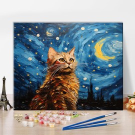 Paint by Numbers Cat Painting by Numbers for Adults Cute Kitten Abstract Art Children Painting by Numbers Children on Canvas Starry Sky Painting by Numbers for Adults Beginners 16 x 20 Inches