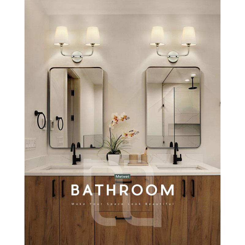 METWET 2-Light Bathroom Light Fixtures, Brushed Nickel Vanity Lights, Double