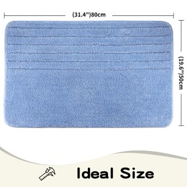 Bazasa Blau Badezimmerteppich Badmatte maschinenwaschbare rutschfeste Badteppich Weiche Mikrofaser Wasserabsorbierend Badvorleger Teppich für Badzimmmer Dusche Badewanne und Toilette 50×80cm
