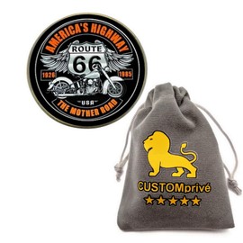 CUSTOMprivé, Route 66 Pin Badge Biker Triker with Custom Harley Type Motorcycle - Comes in Velvet Gift Box, 22 mm x 22 mm, Metal